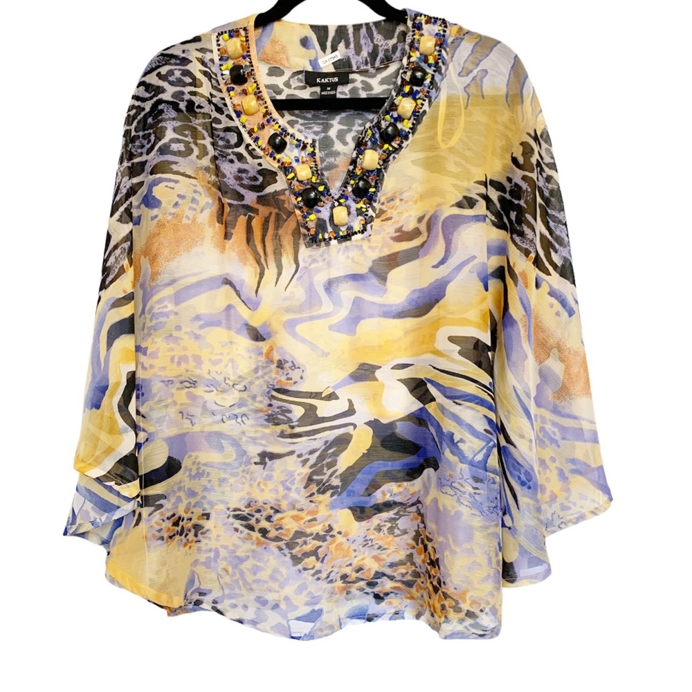 Kaktus Beaded Sheer Poncho Blouse Size Medium